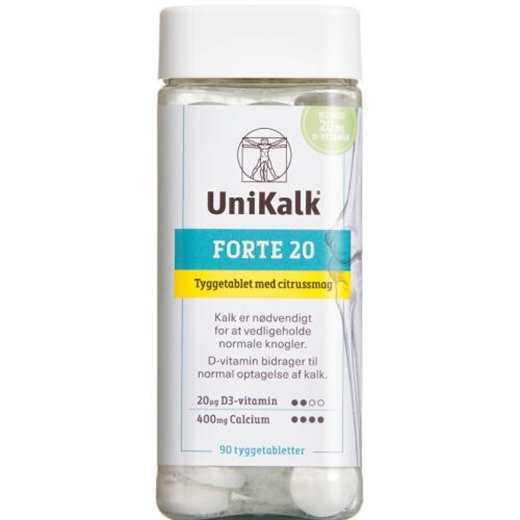 Unikalk Forte 20 tygge 90 stk Ugleapotek Unikalk Forte 20 tygge 90 stk